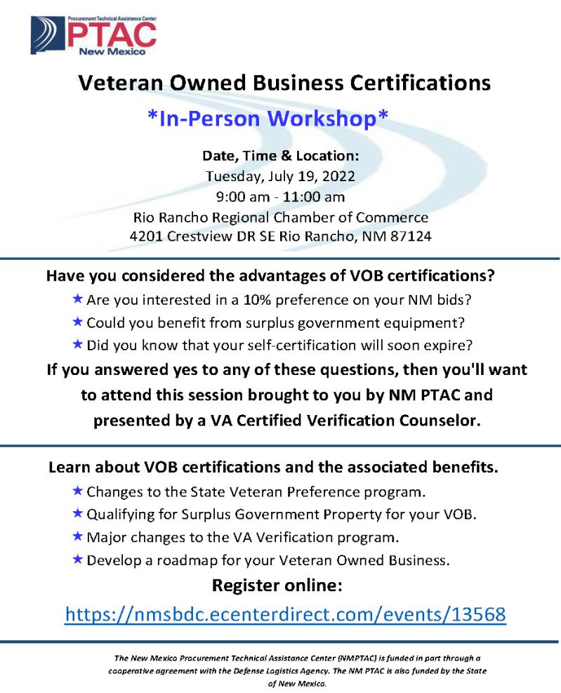 Veteran Owned Business Certifications Workshop